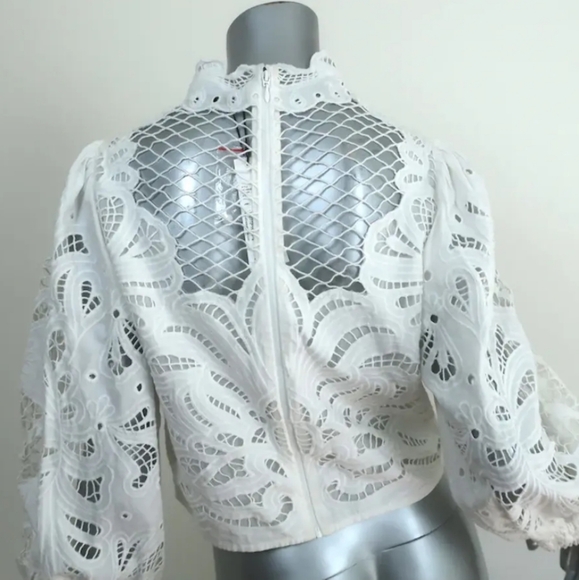 !SOLD! Alice + Olivia Yaz White Guipure Lace Size Large Long Sleeve NEW - Picture 4 of 6